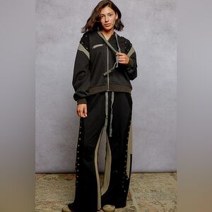 POL “ Lucky Studs Matching Sweat Set “ Hoodie Jacket and Flare Pants | Black